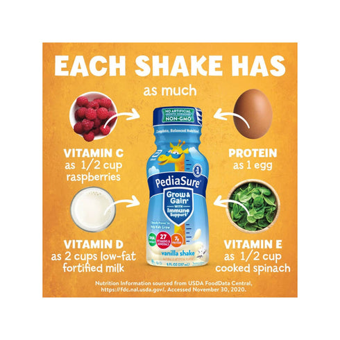 PediaSure Grow & Gain Kids' Nutritional Shake Vanilla Ready-to-Drink Bottles, 24 pk./8 fl. oz