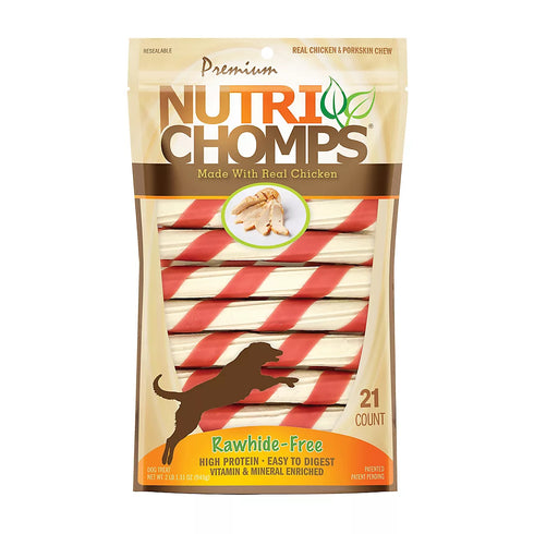 Nutri Chomps Chicken Twists Dog Chews, High-Protein Chicken Wrapped Treats, 21 Count