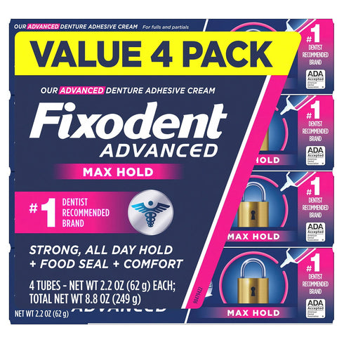 Fixodent Advanced Denture Adhesive, Max Hold, 2.2 oz., 4 pk