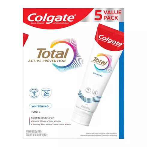 Colgate Total Active Prevention Whitening Toothpaste Mint, 5 Pack 6.0 oz Each