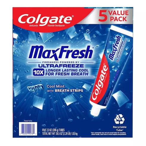 Colgate MaxFresh Cool Mint Toothpaste, 5 Pack 7.3 oz Each