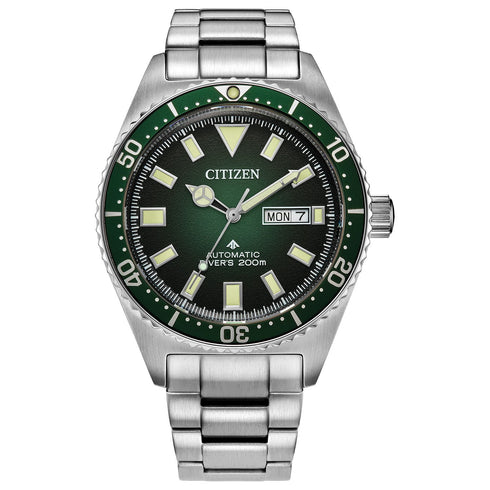 Citizen Promaster Dive Sea Automatic Watch Silver Tone Stainless Steel Green Dial