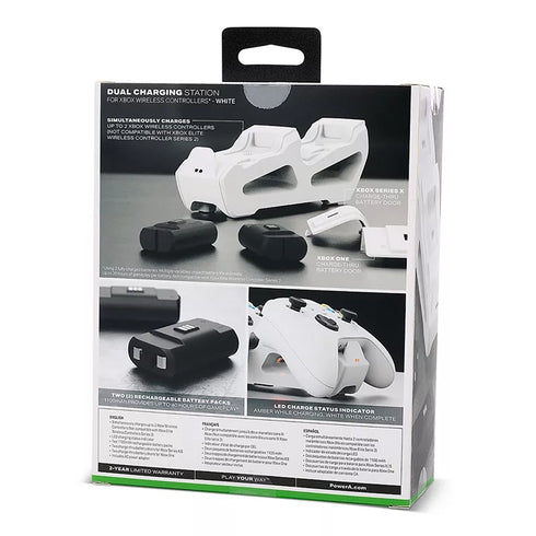 PowerA Duo Charging Station for Xbox Series X/S Controllers – White Dual Controller Charger with Rechargeable Batteries