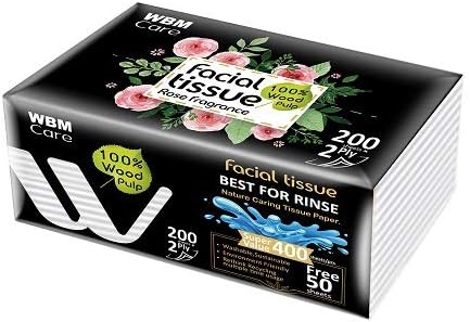 WBM Care Professional Facial Tissues with Rose Fragrance, Ultra-Soft White Tissues, 200 Sheets per Box
