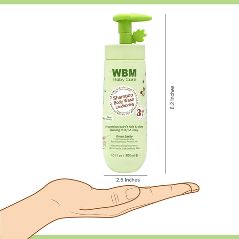 WBM Baby Care 3-in-1 Baby Shampoo, 100% Plant Based Conditioner, 10 fl oz