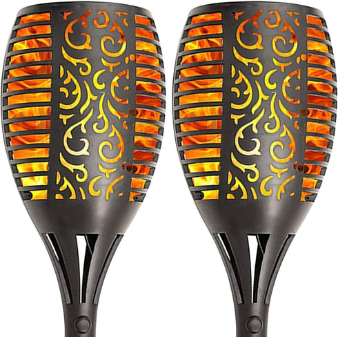 WBM Smart Solar Torch Light with Flickering Flame, Outdoor Solar Lights for Yard, with 96 LED Torches, 43 Inches Long, Waterproof LED Night Light - 2 Pcs