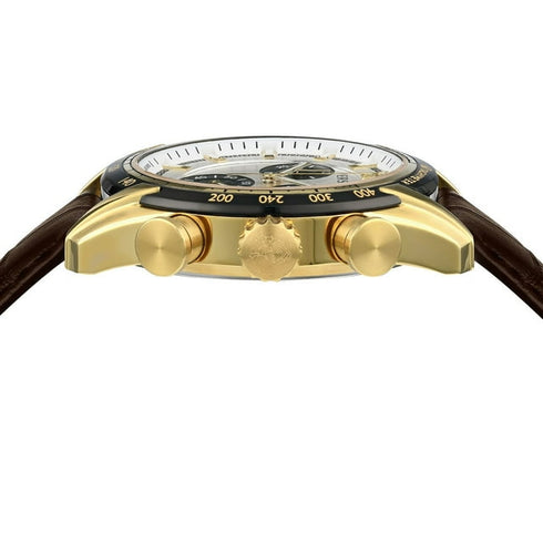 Versace V Ray Brown Leather Watch 44mm Gold Tone