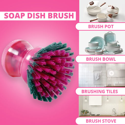 3 Count WBM Dish Scrubber with Soap Dispenser, Non-Slip Good Grip, Kitchen Brush