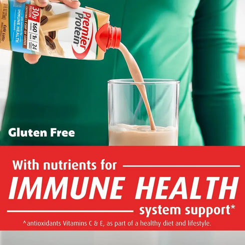 Premier 30g Protein PLUS Energy and Immune Support Shakes, Cafe Latte, 11 fl oz, 18-pack