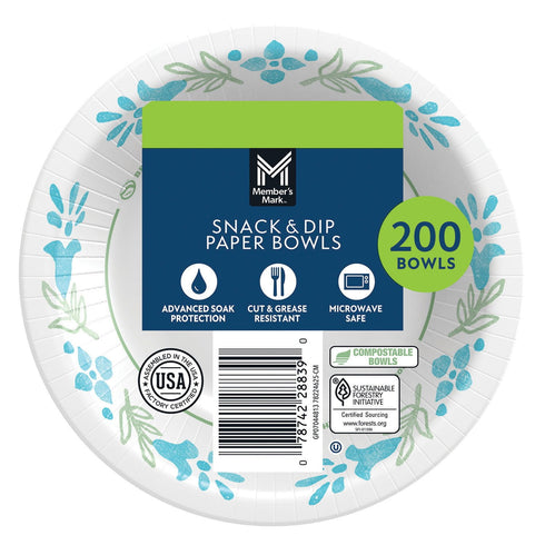 Snack and Dip Paper Bowls, 12 oz, 200 Count