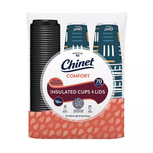 Chinet Comfort Insulated Cup & Lids, 16 oz./70 ct.