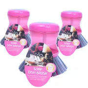 3 Count WBM Dish Scrubber with Soap Dispenser, Non-Slip Good Grip, Kitchen Brush