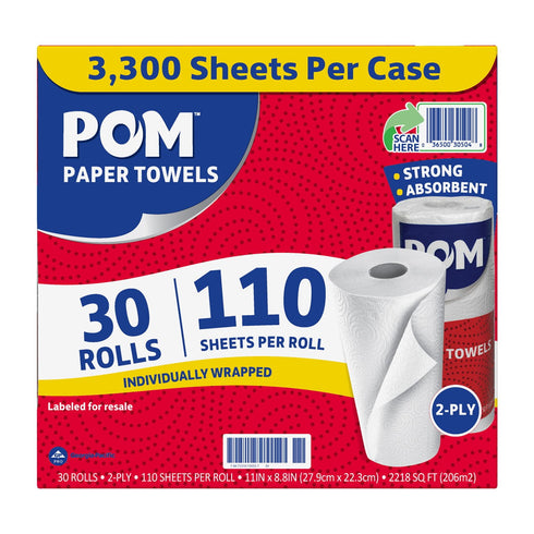 POM Individually Wrapped 2-Ply Paper Towels, 30 Rolls, 110 Sheets per Roll