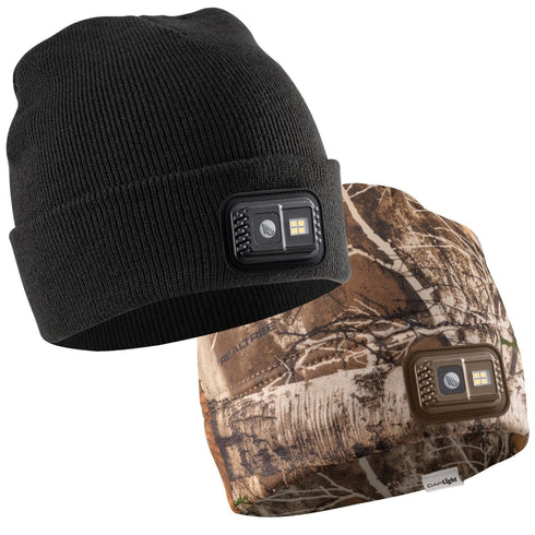 CAPLight Rechargeable 4.0 Knit Beanie with Built-In LED Headlamp – Black Fleece Lined, USB Rechargeable, 2-Pack for Outdoor & Work Use
